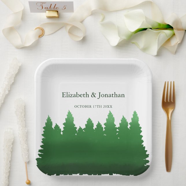 Plato De Papel Boda de Watercolor Woodland Pines (Boda)