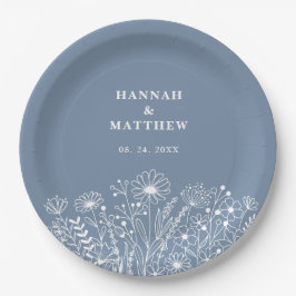 Plato De Papel Boda de Wildflowers Dusty Blue Boho