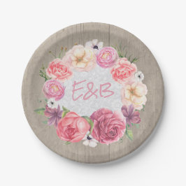 Plato De Papel Boda de Wreath Rústico de la Madera de color Flora