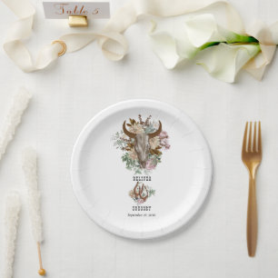 Plato De Papel Boda del Boho Boho Cow Skull del País Occidental