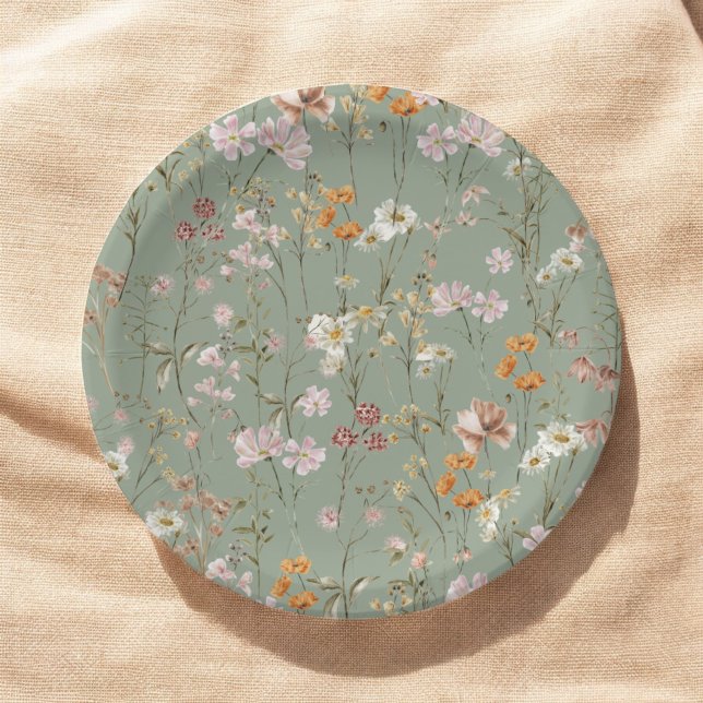 Plato De Papel Boda Del Boho De Flor Silvestre Verde Masaje En Bl (Subido por el creador)