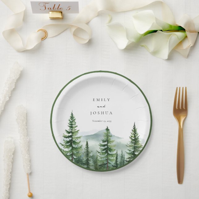 Plato De Papel Boda del bosque de pinos rústicos (Boda)