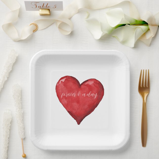 Plato De Papel Boda del corazón rojo (Boda)
