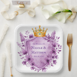 Plato De Papel Boda del Escudo Regal Purple Floral