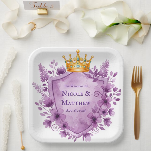 Plato De Papel Boda del Escudo Regal Purple Floral (Boda)