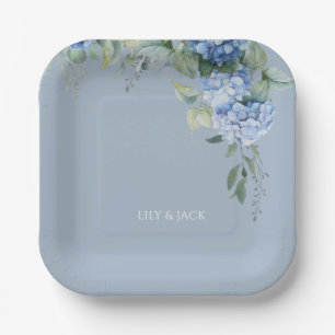 Plato De Papel Boda del evento Hydrangea Floral Azul Dusty
