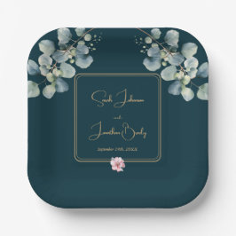 Plato De Papel Boda del follaje floral elegante Eucalyptus