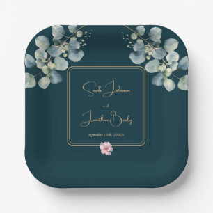 Plato De Papel Boda del follaje floral elegante Eucalyptus