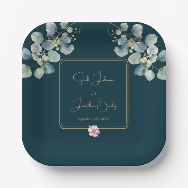 Plato De Papel Boda del follaje floral elegante Eucalyptus (Anverso)