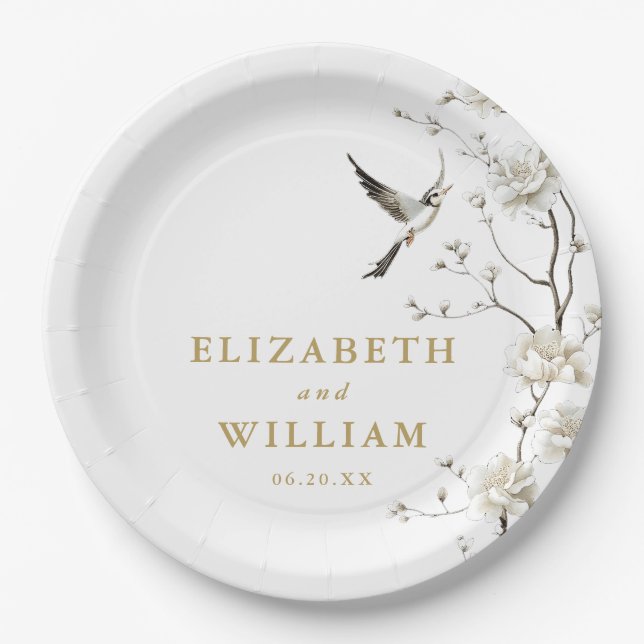 Plato De Papel Boda del Jardín Floral de la elegante Chinoiserie  (Anverso)