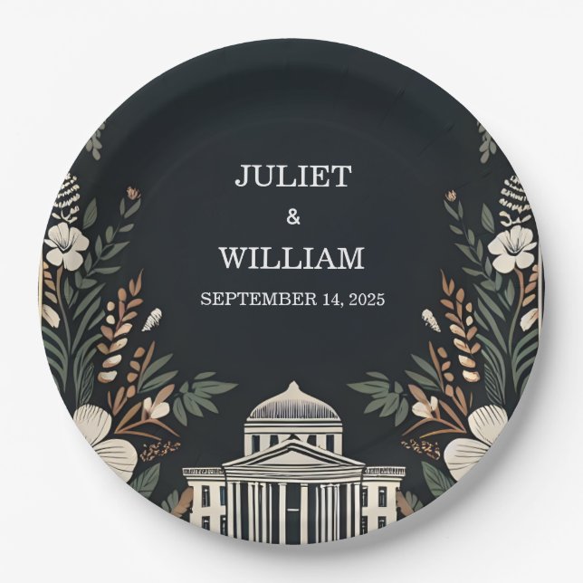 Plato De Papel boda del juzgado de Boho de los años 70 y 80 (Anverso)