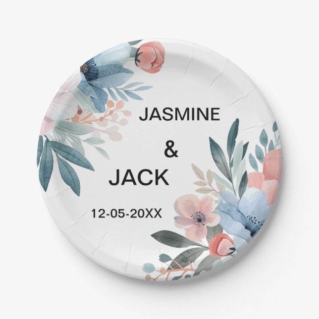 Plato De Papel Boda del marco de la flor silvestre Pastel (Anverso)