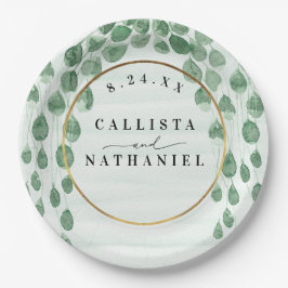 Plato De Papel Boda del Óvalo de Oval de oro de Garland Green Sag