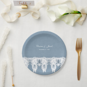 Plato De Papel Boda del patrón de cráneo de vaca blanca y turbia 