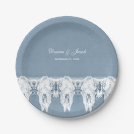 Plato De Papel Boda del patrón de cráneo de vaca blanca y turbia 