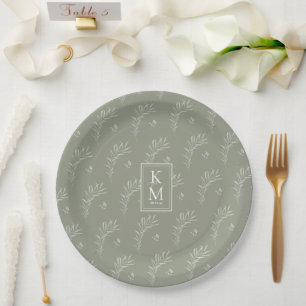 Plato De Papel Boda del patrón Eucalyptus Green ID901