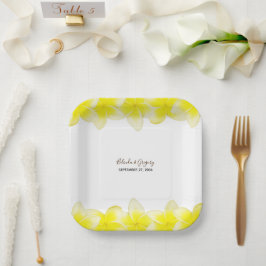 Plato De Papel Boda del Plumeria Frangipani amarillo