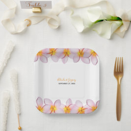 Plato De Papel Boda del Plumeria Frangipani Rosa