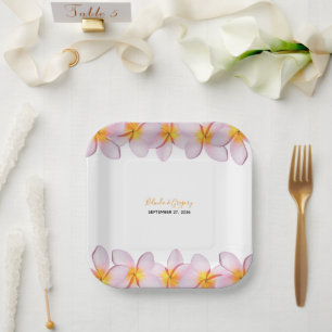 Plato De Papel Boda del Plumeria Frangipani Rosa