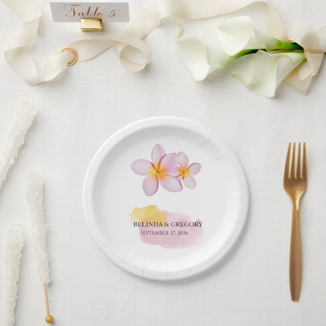 Plato De Papel Boda del Plumeria Frangipani Tropical (Boda)