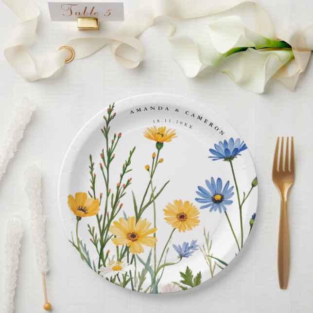 Plato De Papel Boda del prado de flor salvaje de primavera (Boda)