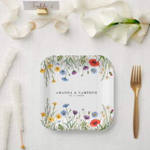 Plato De Papel Boda del prado de flor salvaje de primavera