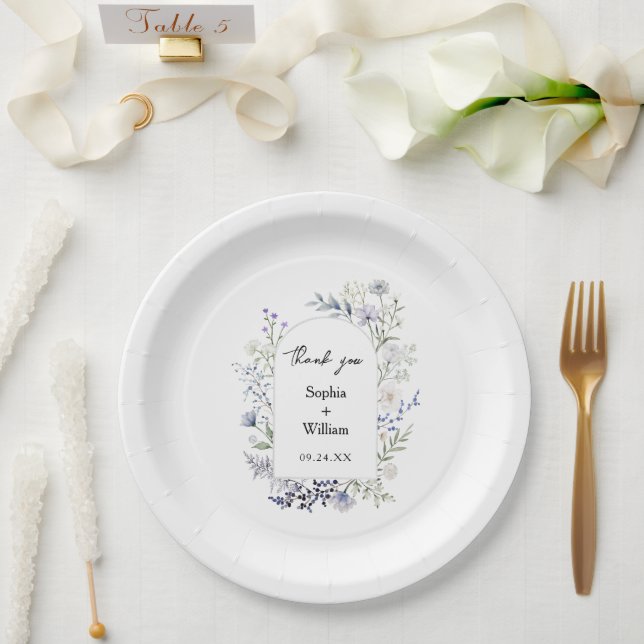 Plato De Papel Boda del tema de la flor silvestre acuarela botáni (Boda)