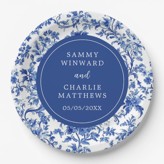 Plato De Papel Boda Delft Blue Antique Chinoiserie (Anverso)