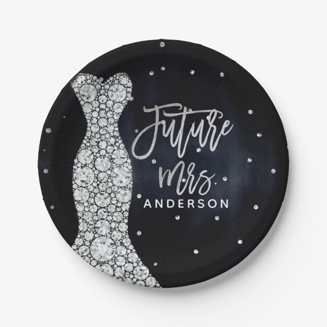 Plato De Papel Boda Diamante Vestido Moderno Blue Bridal Shower (Anverso)