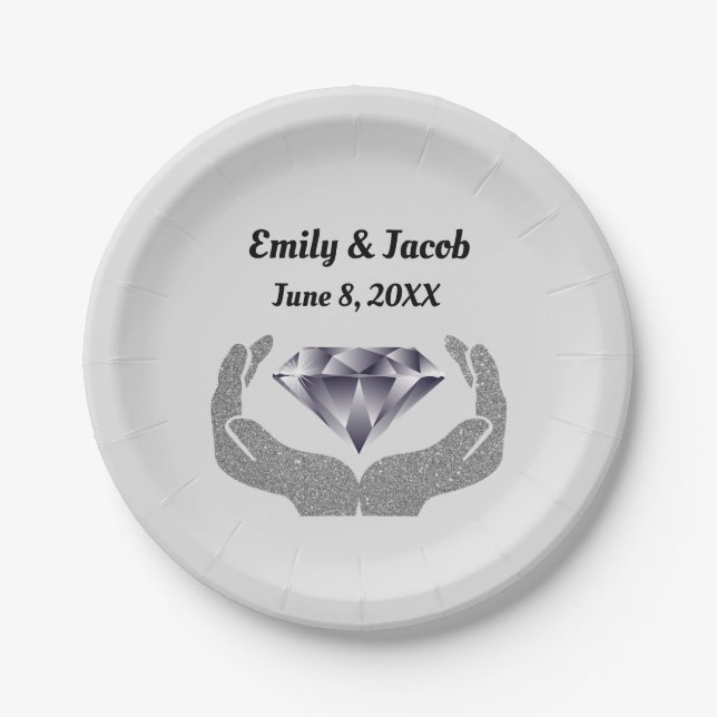 Plato De Papel Boda Diamond Hands (Anverso)