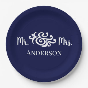 Plato De Papel Boda distinguido Sr. y Sra. Elegant Personalizado 