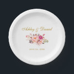 Plato De Papel Boda dorado color floral rosa Rubor<br><div class="desc">Placa de papel de Boda dorado color floral rosa Rubor</div>