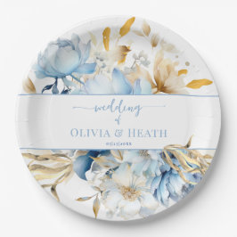 Plato De Papel Boda Dusty Blue Floral Gold