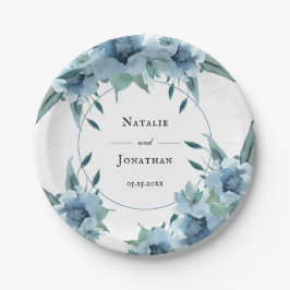 Plato De Papel Boda Dusty Blue Floral Vintage Shabby Chic Pape