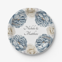 Plato De Papel Boda Dusty Blue & White Peony