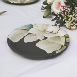 Plato De Papel Boda elegante con follaje verde apagado