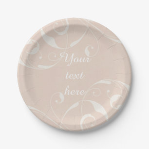 Plato De Papel Boda elegante con remolino floral blanco y crema d