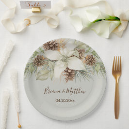 Plato De Papel Boda elegante de escritura beige de invierno