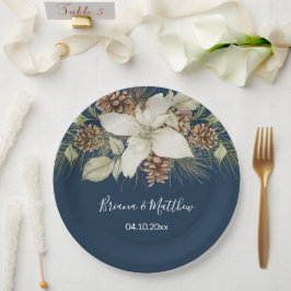 Plato De Papel Boda elegante de escritura en azul marino de invie