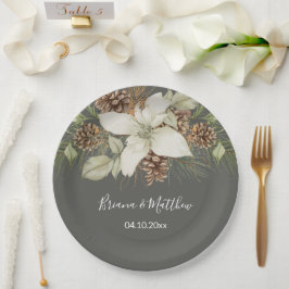 Plato De Papel Boda elegante de escritura gris de invierno