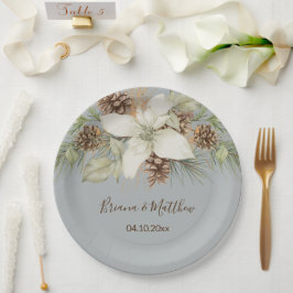 Plato De Papel Boda elegante de escritura gris de invierno