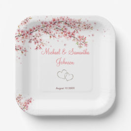Plato De Papel Boda elegante de flor de cerezo