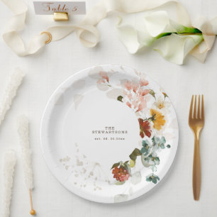 Plato De Papel Boda elegante de jardín de flores silvestres con a