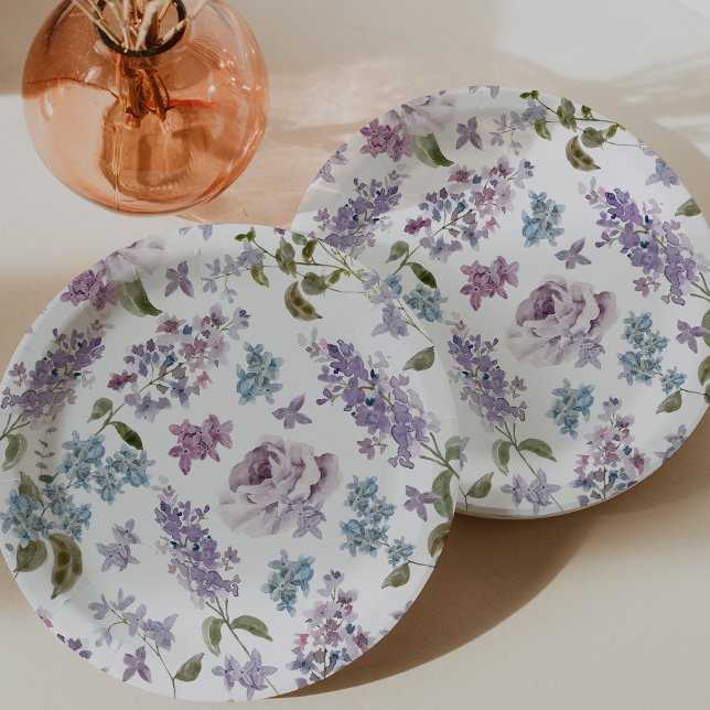 Plato De Papel Boda elegante de lila (Elegant Lilac Floral Wedding Paper Plates by Painted Paperie
)