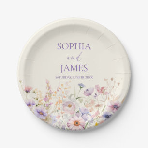 Plato De Papel Boda elegante de prado de flores silvestres rosa p