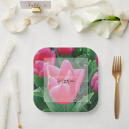 Plato De Papel Boda elegante de tulipanes rosados