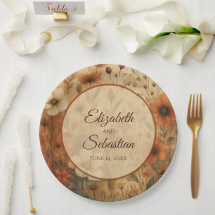 Plato De Papel Boda elegante floral acuarela boho Siena