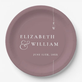 Plato De Papel Boda Elegante Minimalista Moderno Monograma Mauve