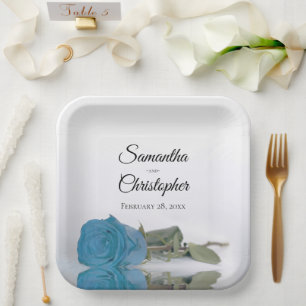 Plato De Papel Boda elegante rosa azul turquesa reflejada