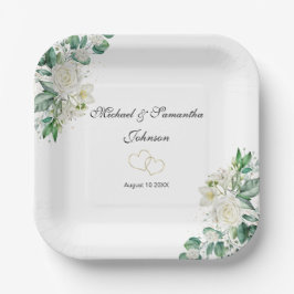 Plato De Papel Boda Elegante Rosa Blanca y Lilies